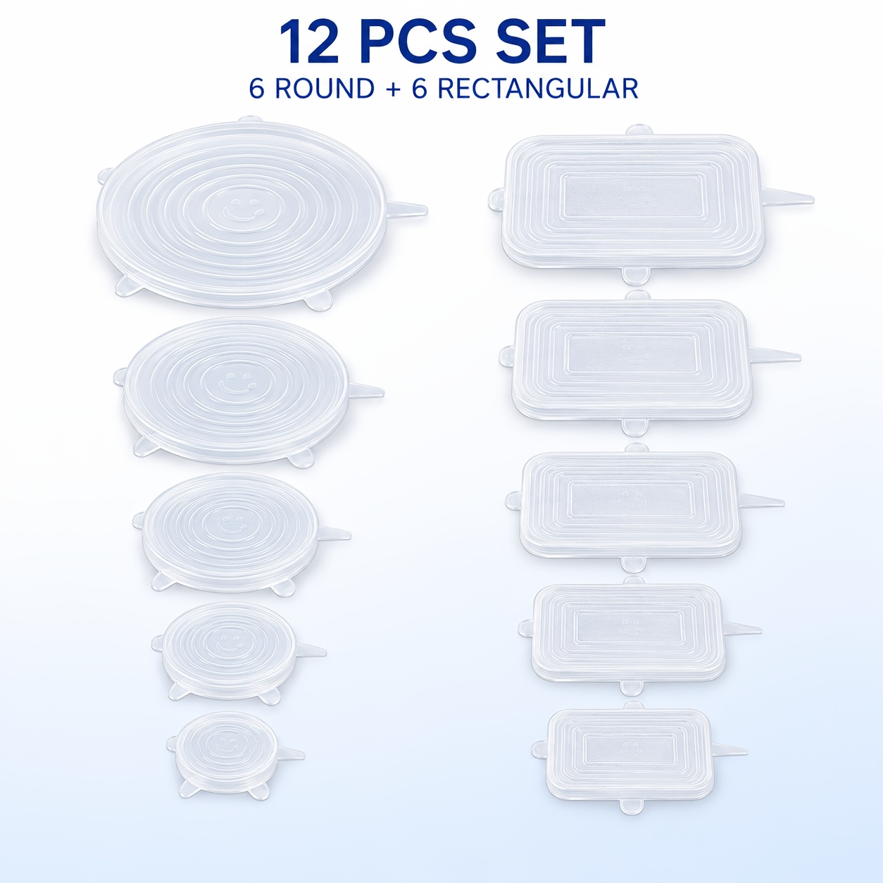 TEMU 12pcs Reusable Silicone Stretch Food Lids, 6 Rectangular Flexible Seal Covers, Multi Size Silicone Bowl Covers For Food Storage, Microwave And