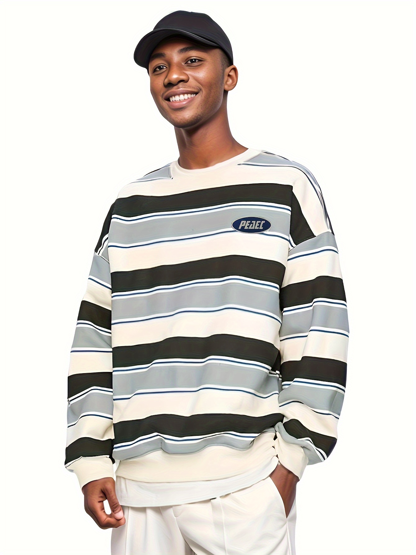 Striped crew neck sweatshirt mens sale