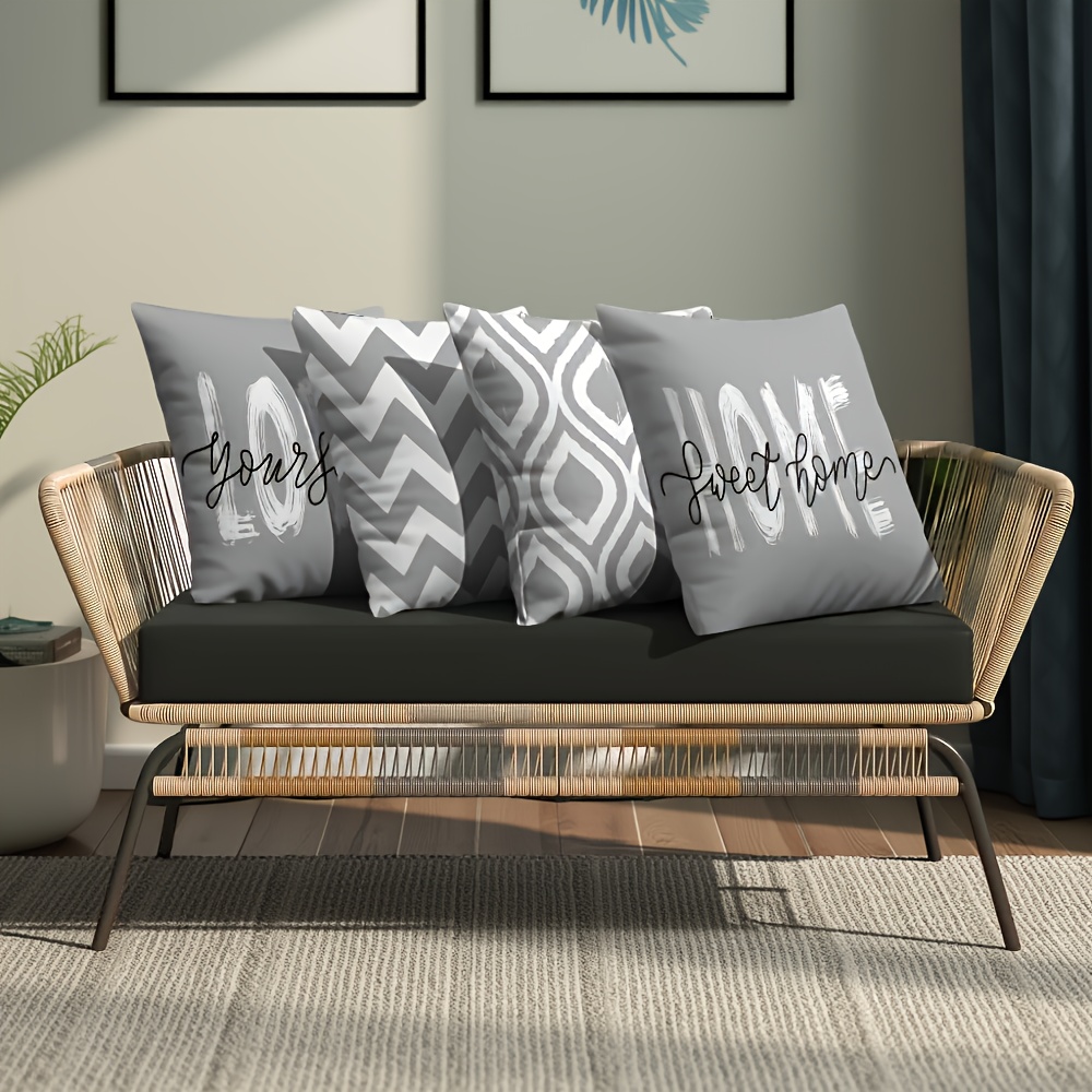 E-shop 4er-Set Moderne, einseitig bedruckte geometrisch gestreifte Kissenbezüge für den Außenbereich, verziert mit Reißverschluss-Design für lässige