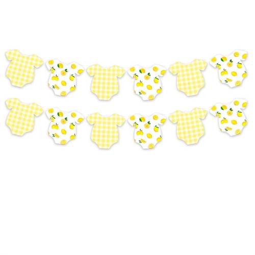 1pack including 12pcs lemon yellow gingham onesie shape garland party banners for shower gender reveal birthday party decorations banner