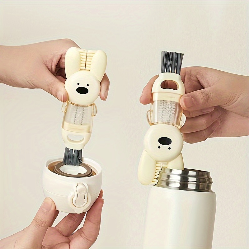 

3-in-1 Rabbit Cup Lid Cleaning Brush - Portable Multi-use For Mugs, Bottles & Nipples, Durable Pc/abs/stainless Steel