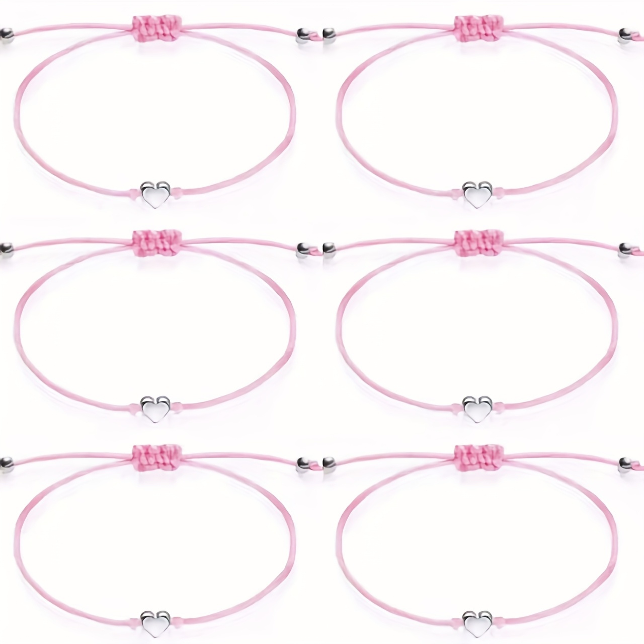 TEMU 6 pièces : Bracelets Cœur en Fil de Cire Simple et , Bracelet d' Pêche pour Meilleures Amies & Couples - Multicolore, Bijoux Quotidiens, Design