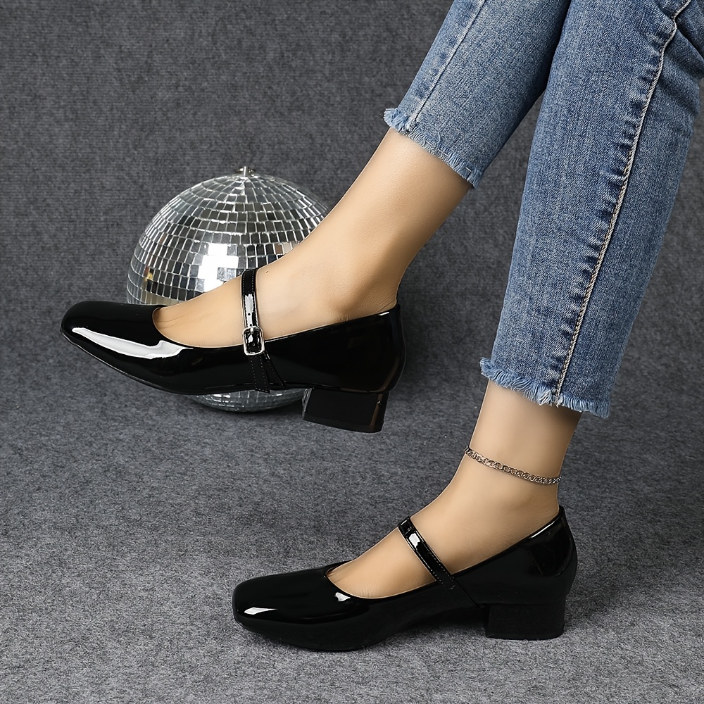 womens black chunky heel pumps elegant square toe slip on shoes with ankle strap comfortable   cover for   versatile low heel design for casual or office wear 0