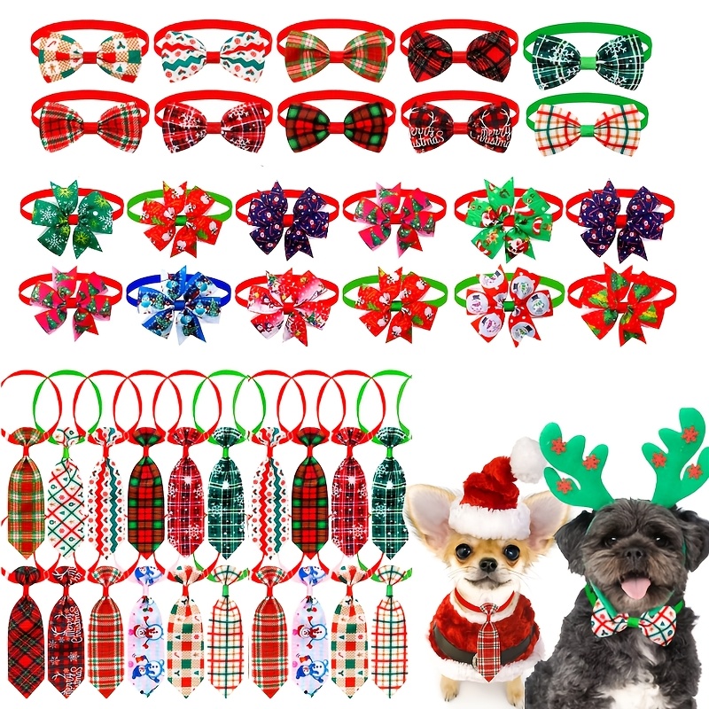 TEMU 15pcs Christmas Winter Pet Necktie And Bow Tie Set For Dogs Cats, Xmas Holiday Plaid Snowflake Printed Pet Collar Additions, Festive Pet Neck