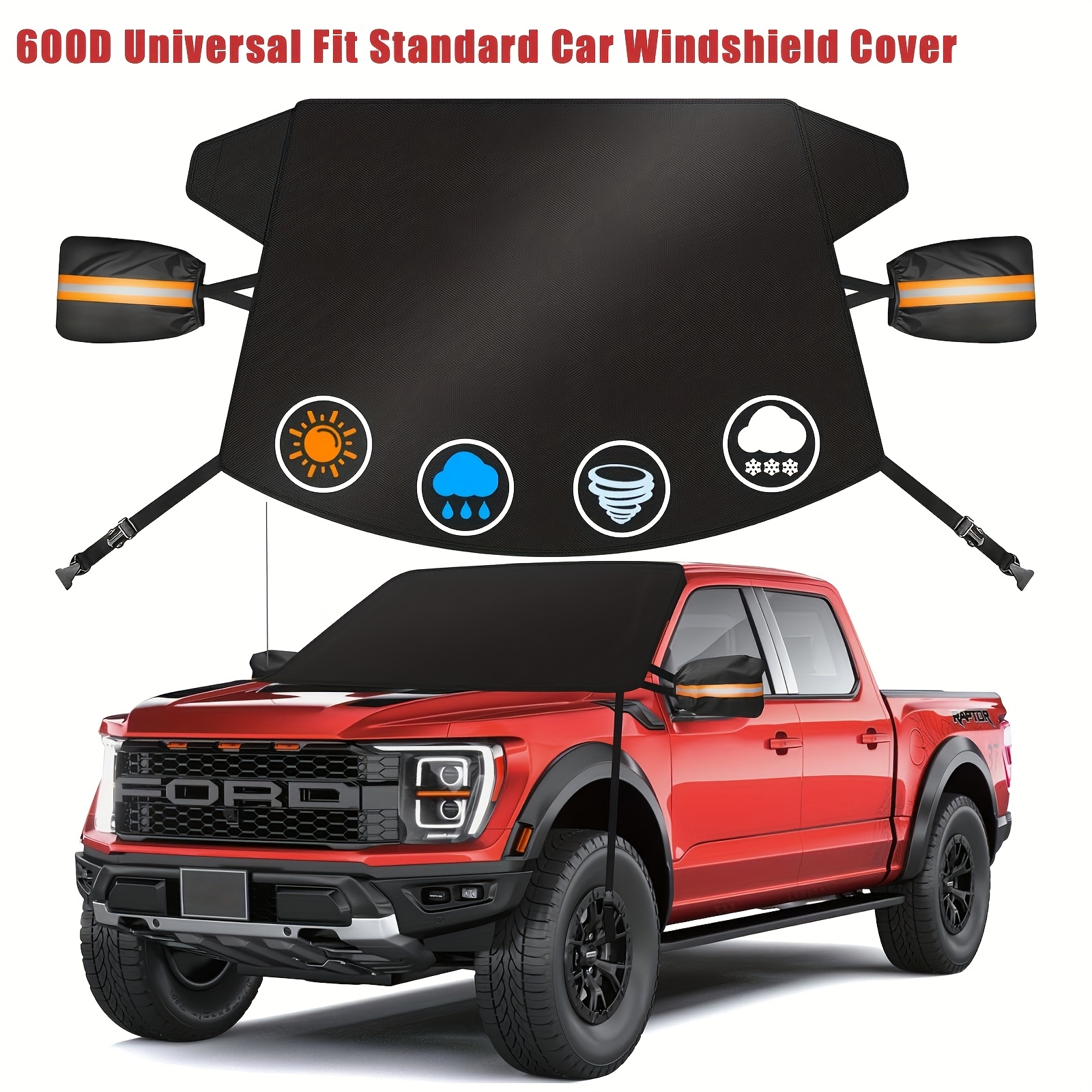 TEMU -weather Heavy-duty Windshield Cover Compatible For Trucks/suvs/mini - Winter Snow & Cover With 600d Oxford Fabric, Fit For Pickup, Suv & ( Installation, Durable Winter Accessory)
