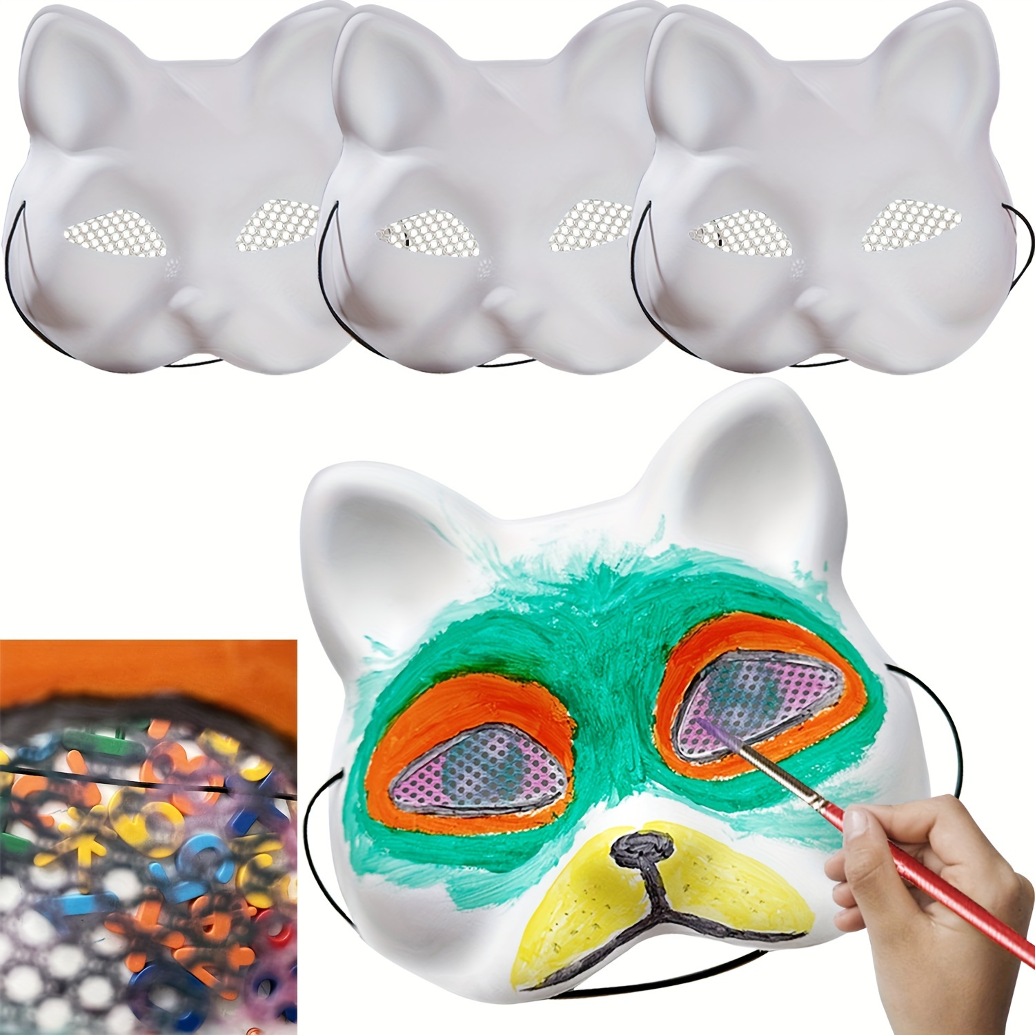 

3pcs Diy Cat Mask With Mesh Eyes - Perfect For , Christmas, Or Costume Parties - Pvc Material