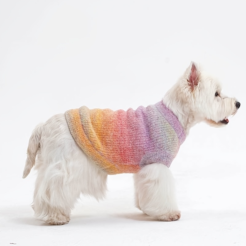 

Cozy Rainbow Gradient Knit Sweater For Pets - Stretchy, Machine Washable Pullover For Fall/winter - Ideal For Small To Medium Breeds