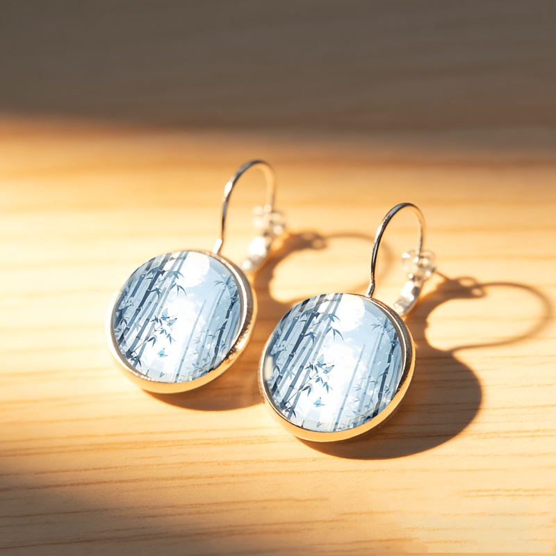 2pcs Set Exquisite Round Glass Inlaid White Earrings