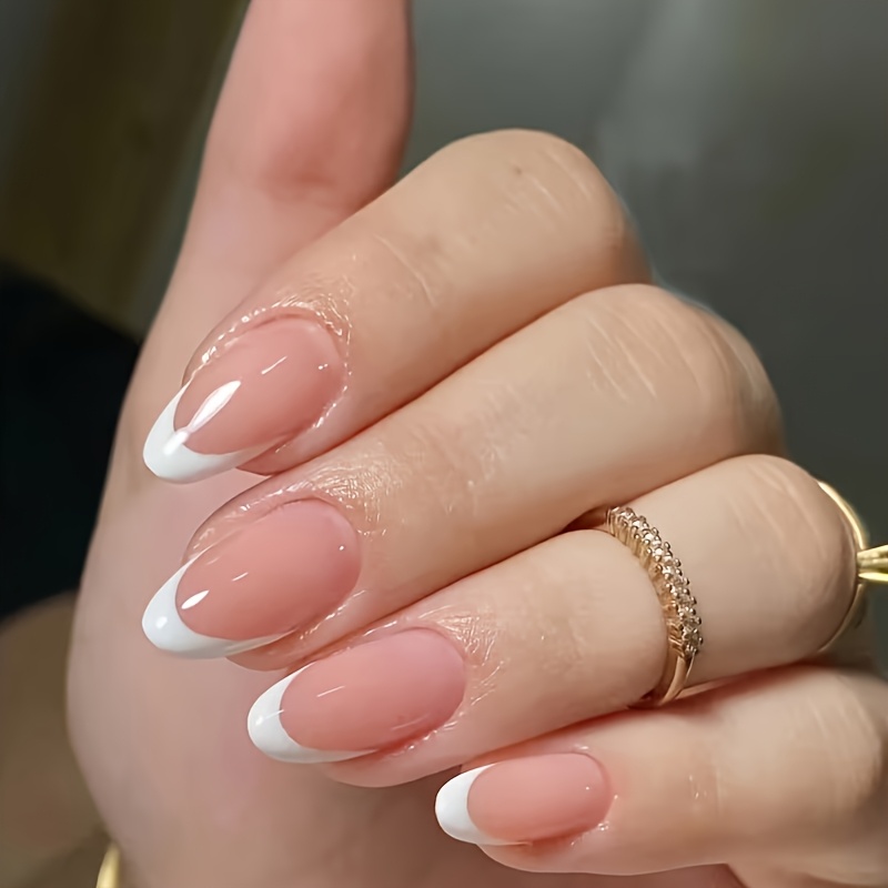 Image of 48pcs White Short Almond Fake Nails Set, Acrylic Glossy Full Cover False Nails For Women, Reusable Color Nails For Autumn/winter, Suitable For Daily Wear And Diy