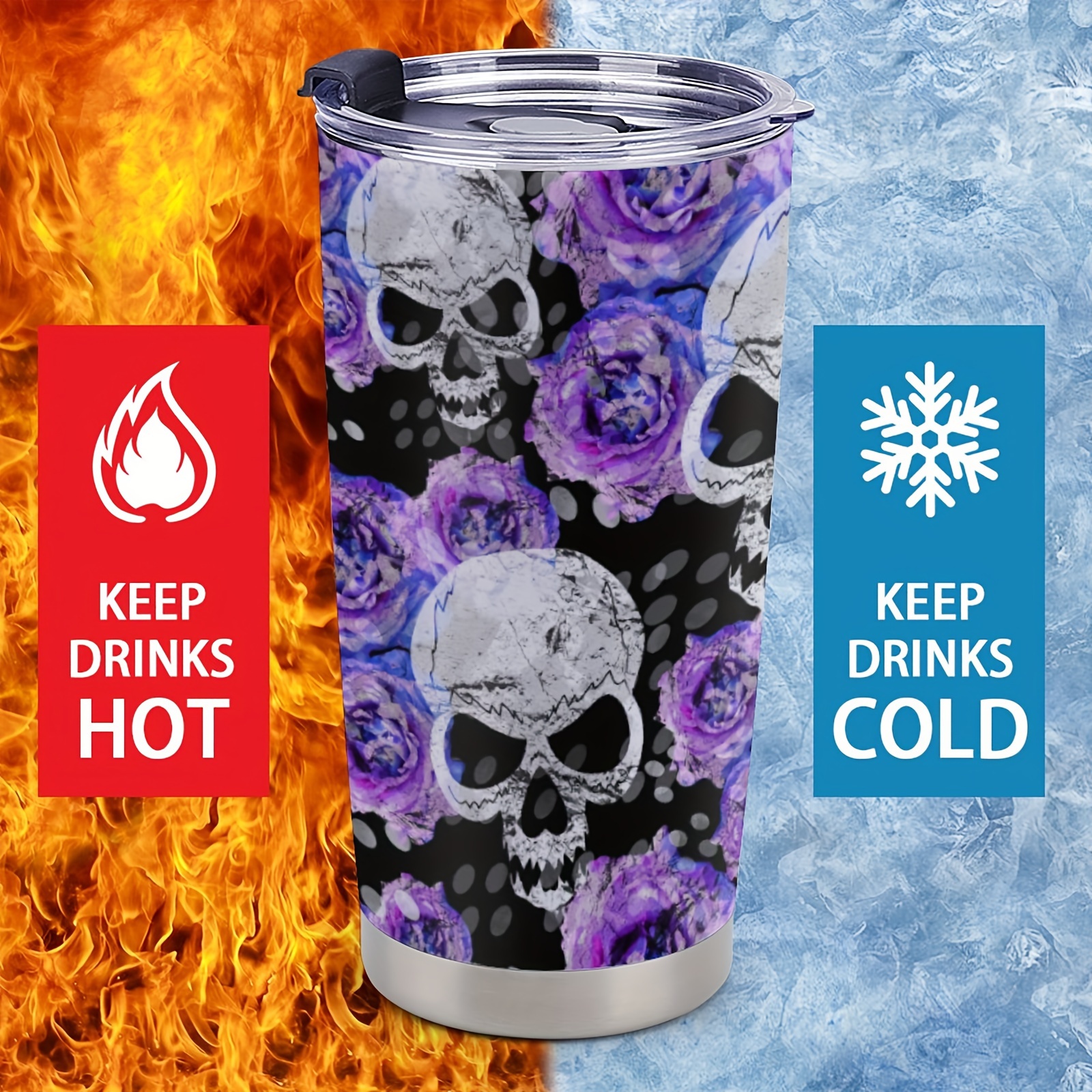 

1pc Flowers Halloween Outdoor Indoor Mug, Stainless Steel Vacuum Coffee Cup For Ice Drinks And Hot Beverage