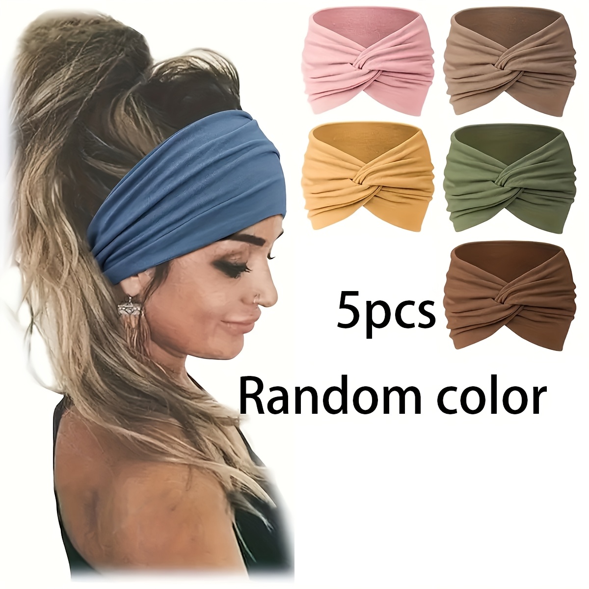 TEMU 10pcs Women's Wide Headbands - Moisture-wicking Non-slip , 10 Solid Colors For Yoga Running Sports & Bohemian Fashion Hair Accessories, , Comfortable Headwear
