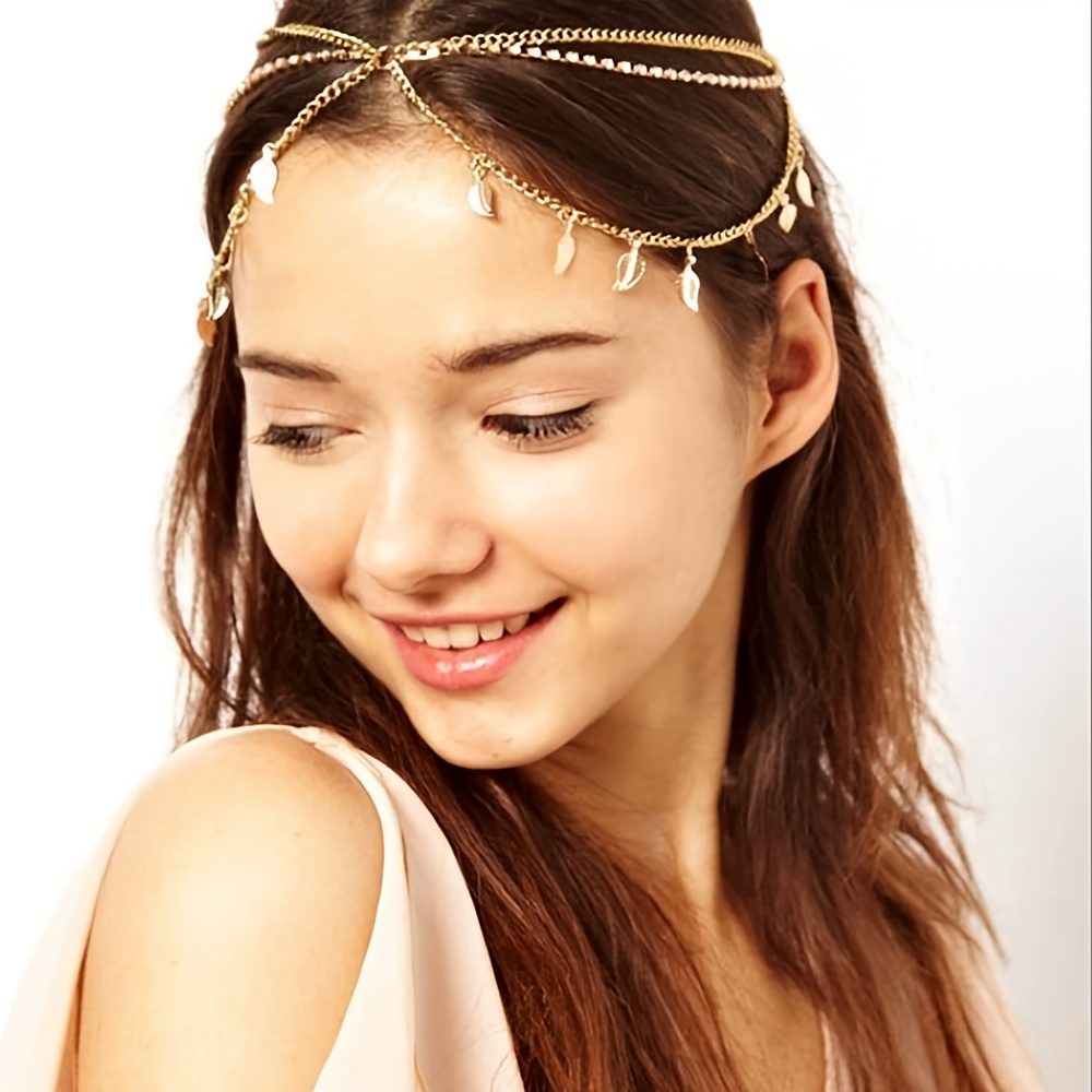 Image of A Women's Bohemian Vintage Leaf Pendant Alloy Headpiece Suitable For Nightclubs, Parties, Gatherings, And Everyday Wear