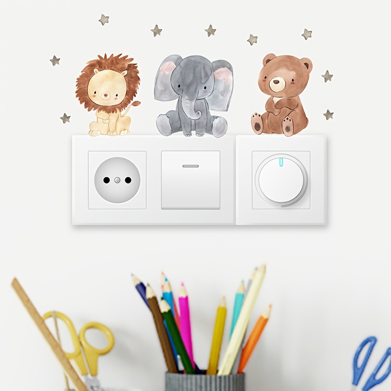 Watercolor Jungle Animals Light Switch Wall Stickers, 6pcs Set