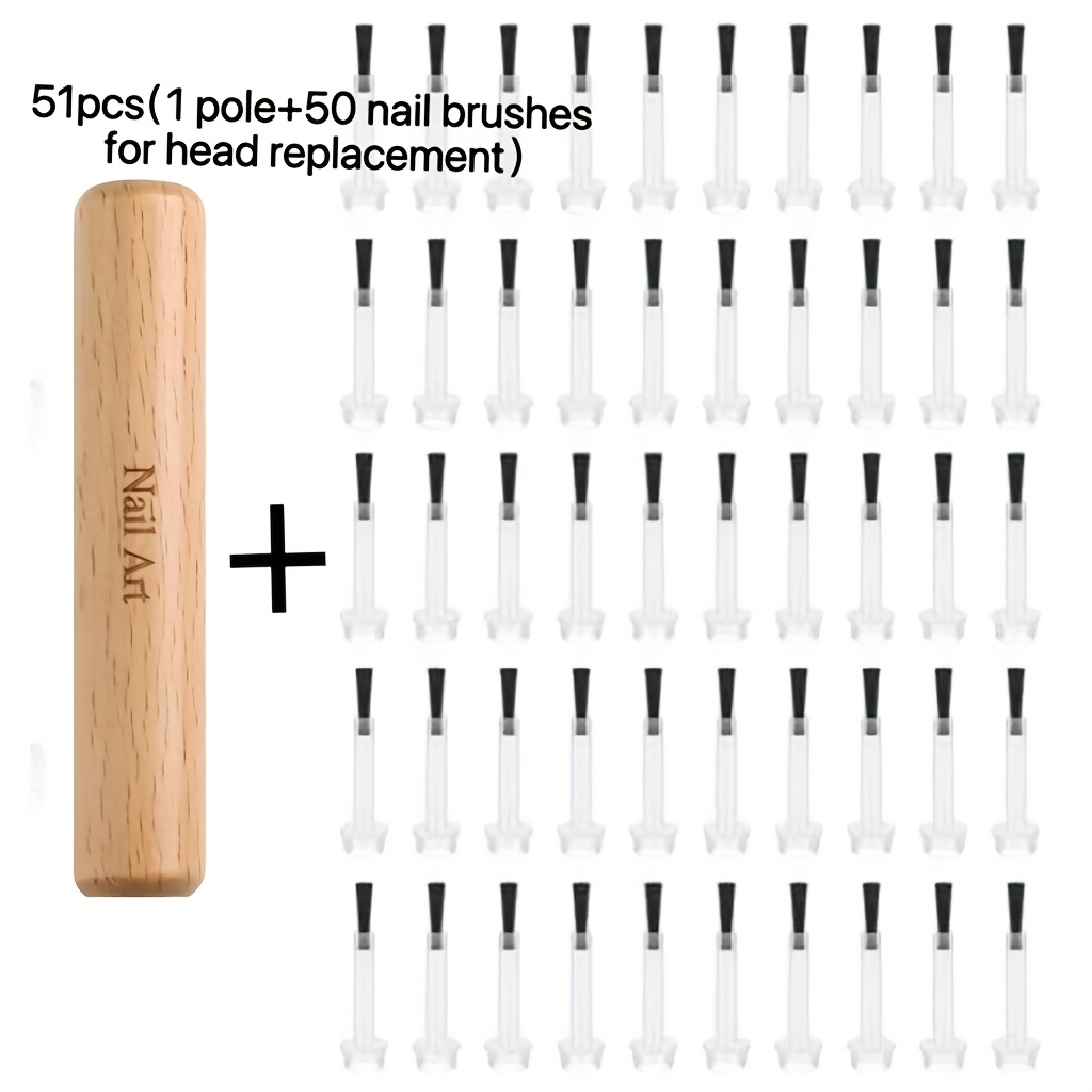 Detachable 51pcs Nail Brush Set With Dual-end Wooden Handle - Professional Nail Salon Polish Brushes, Multi-functional Nail Art Tools, , Durable Salon-quality Brushes