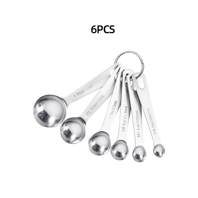 E-shop 6-teiliges Messlöffel-Set aus Edelstahl, mit metrischen und US-Standard-Messbereichen, kleine Löffel - für flüssige und trockene Zutaten,