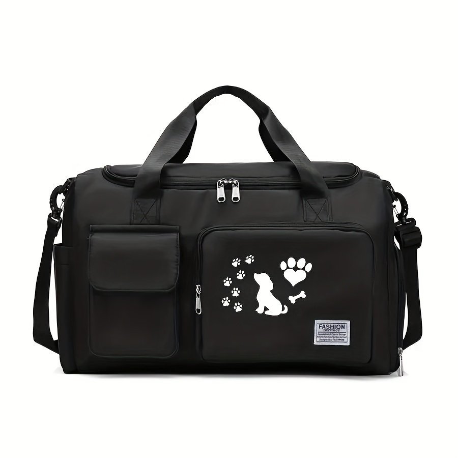 TEMU Dog Print Luggage Bag, Reusable Large Capacity Double-layer Tote Bag, Worn Crossbody, Adjustable Shoulder Strap, Lightweight And Durable,