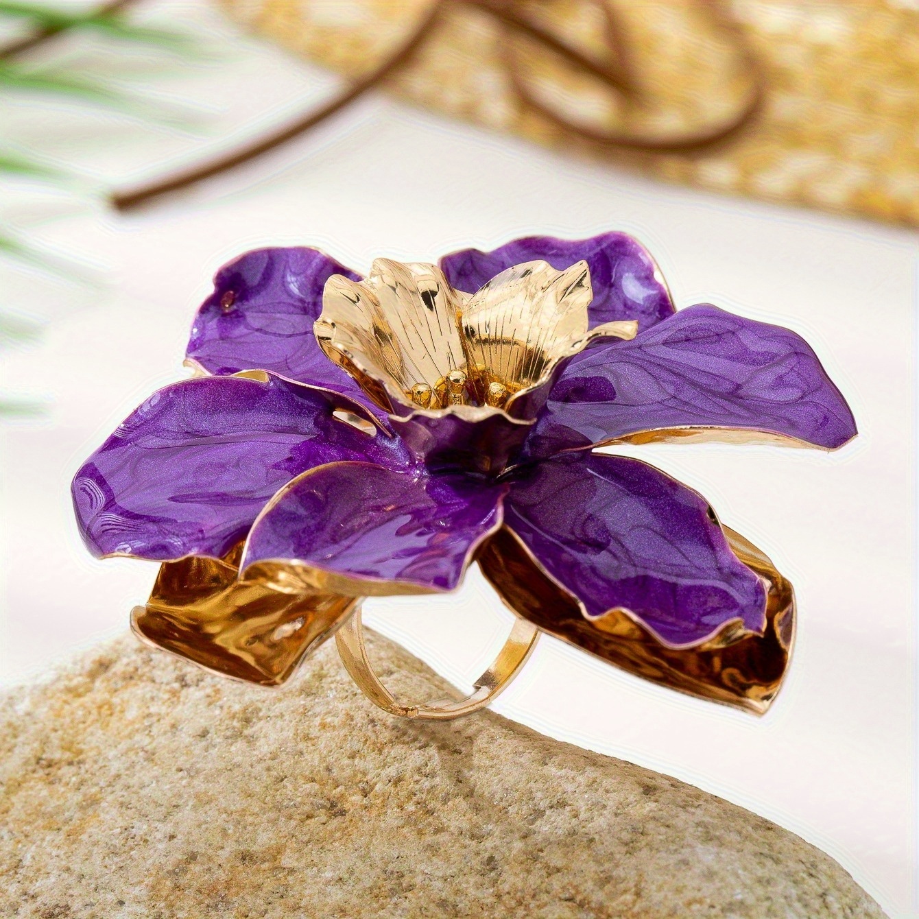 Geometric Minimalist Oil Drop Flower Ring for Women