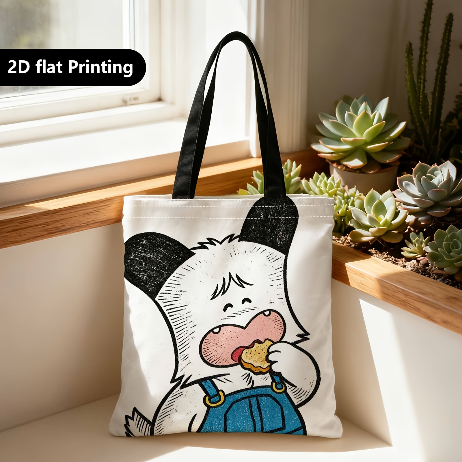 TEMU 2d Double-sided Cartoon Animal Eating | Portable Shoulder Back Hand-held Bag, Suitable For Travel, Cosmetics, Holiday Storage, Home Furnishings,