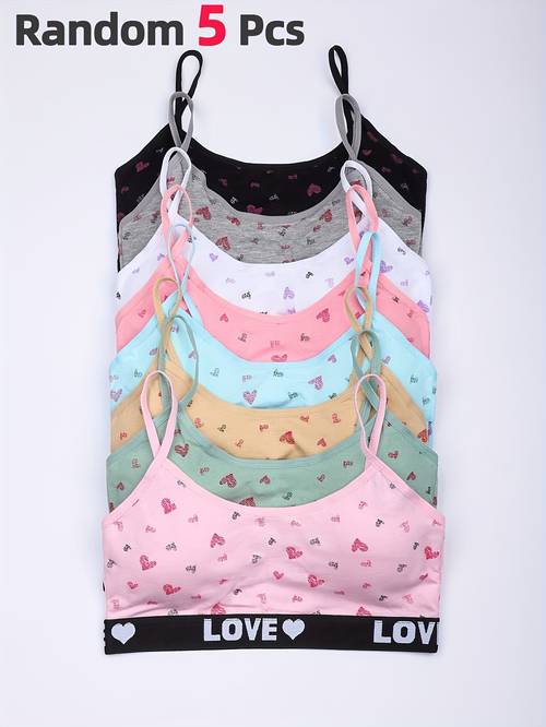 conjunto de 5 peças de sutiã e camiseta de baixo para adolescentes, com estampa fofa de , cores sortidas, corpete pequeno models para meninas de 11