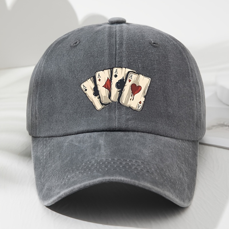 

Unisex Poker Cards Aces Print Baseball Cap, Vintage Adjustable Sun Protection Hat, Outdoor Sport Fishing Hiking Camping Cap