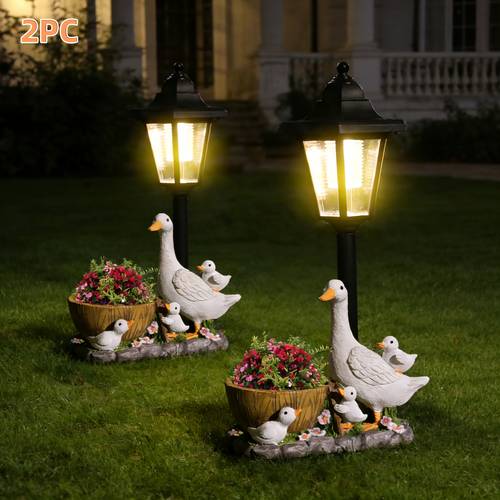 2pack with planter and lantern solar outdoor statue light led glowing duck garden statues decor gift for mom grandma women decorative sculpture for outdoor