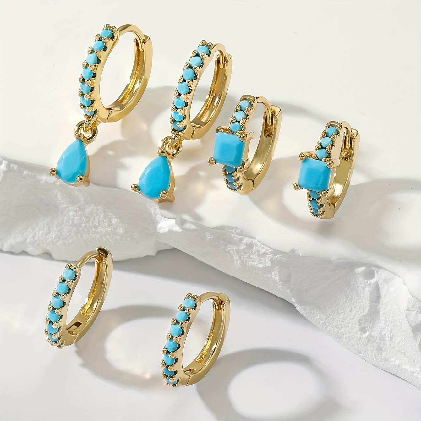 Elegant Dangle Earrings For Women - Crystal Inlaid Stone Gold Plated Fashion Jewelry