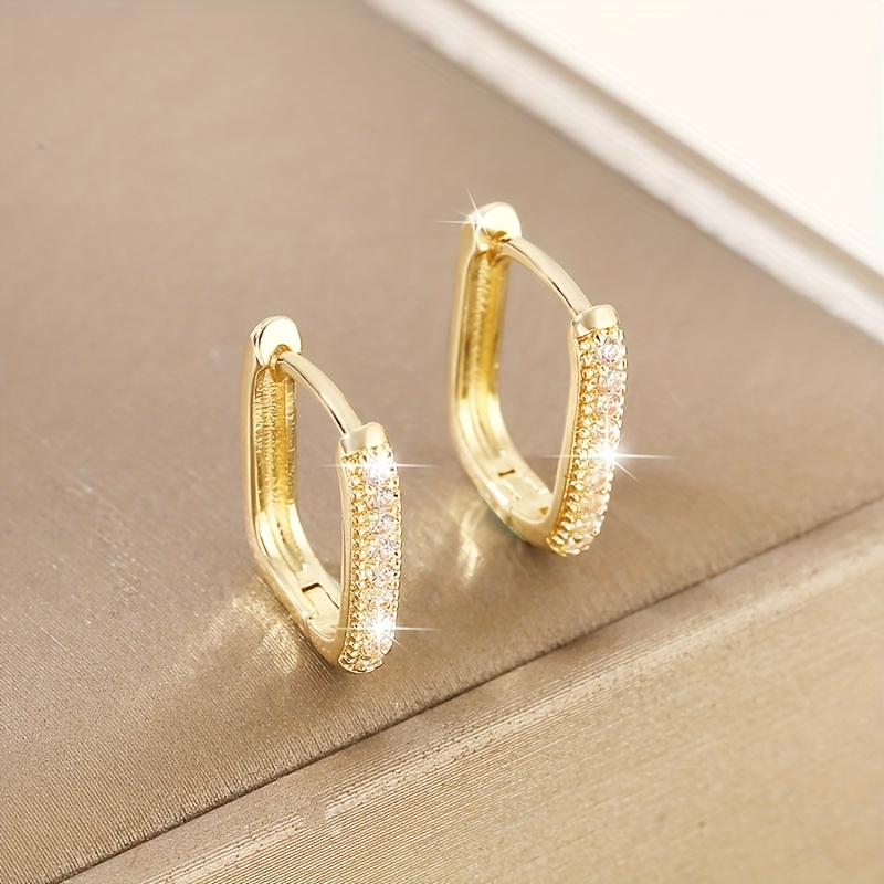 Image of 1 Pair Of Exquisite And Versatile Copper-set Synthetic Zirconia Geometric Square Ear Buckles, Small And Fashionable Women's Circular Earrings, Daily Matching Dating Earrings