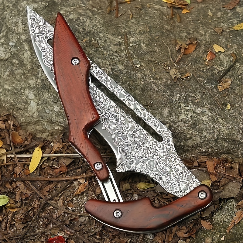 

1 Piece [mechanical Knife] Magic Mechanical Folding Outdoor Camping Damascus Steel High Hardness And High Quality