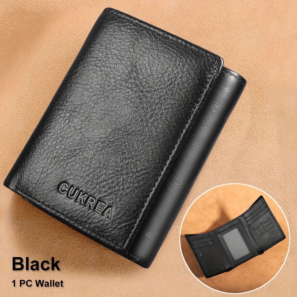 Vintage Men's Genuine Leather Wallet, Rfid Blocking Short Bifold Top Layer Cowhide Wallets, 2 Id Windows 7 Credit Card Holder, Gifts For Him