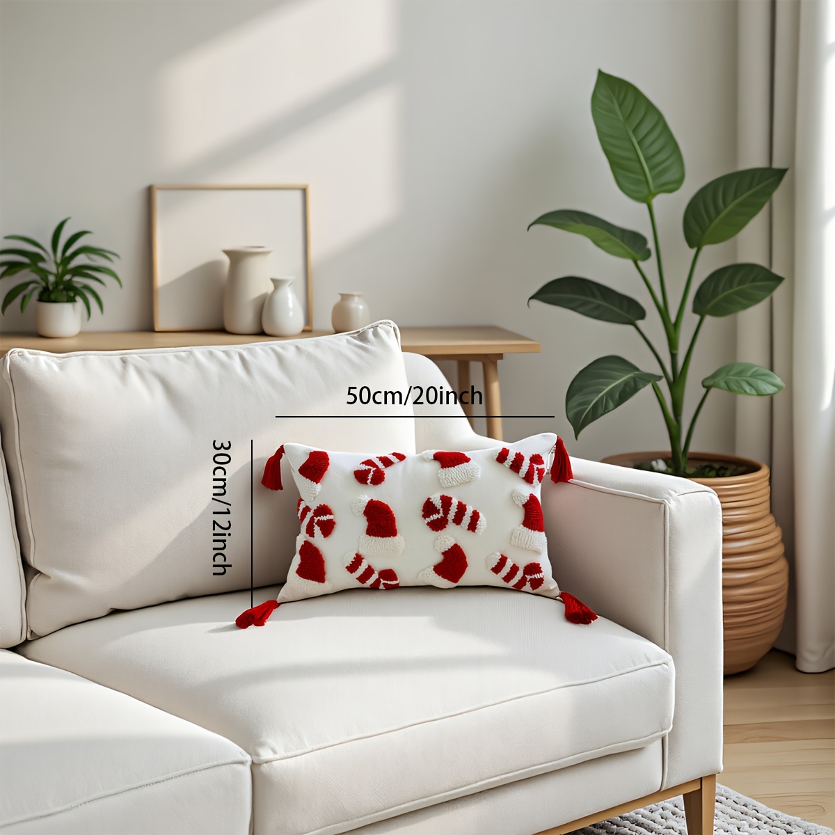 Image of 1pc Handmade Tufted Pillowcase, 12 X 20 Inches, With Tassels Santa Hat Circle Velvet Embroidery Pillowcase, Christmas Cushion Cover, Christmas Pillowcase, Holiday Decor, Gift Pillowcase, Pet-friendly