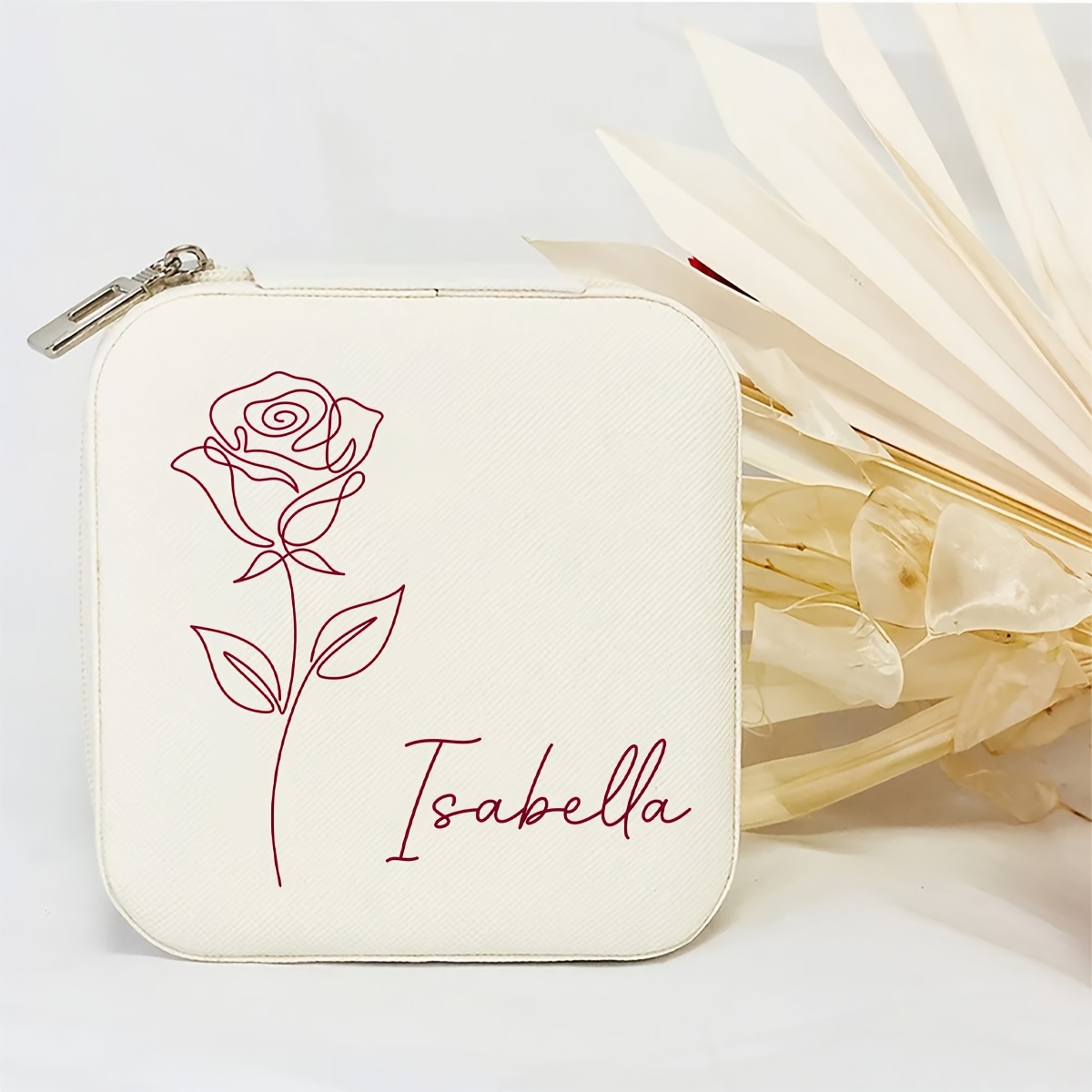 TEMU 1pc Custom Handwritten Name Line Tulip Design Jewelry Box, Fashionable Women Gift Faux Leather Multi-grid Portable Earrings Ring Storage