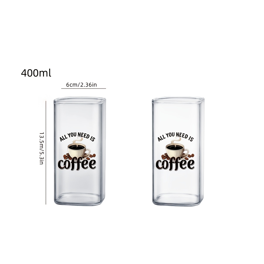 TEMU 2 Stück bedruckte quadratische Glasbecher, geeignet für verschiedene Anlässe wie Bewirtung, Büronutzung Cafés, aus transparentem Glasmaterial