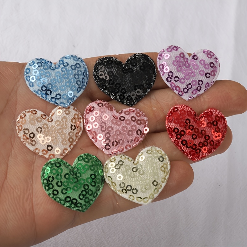 40pcs Colorful Sequined Cloth Love Heart Appliques