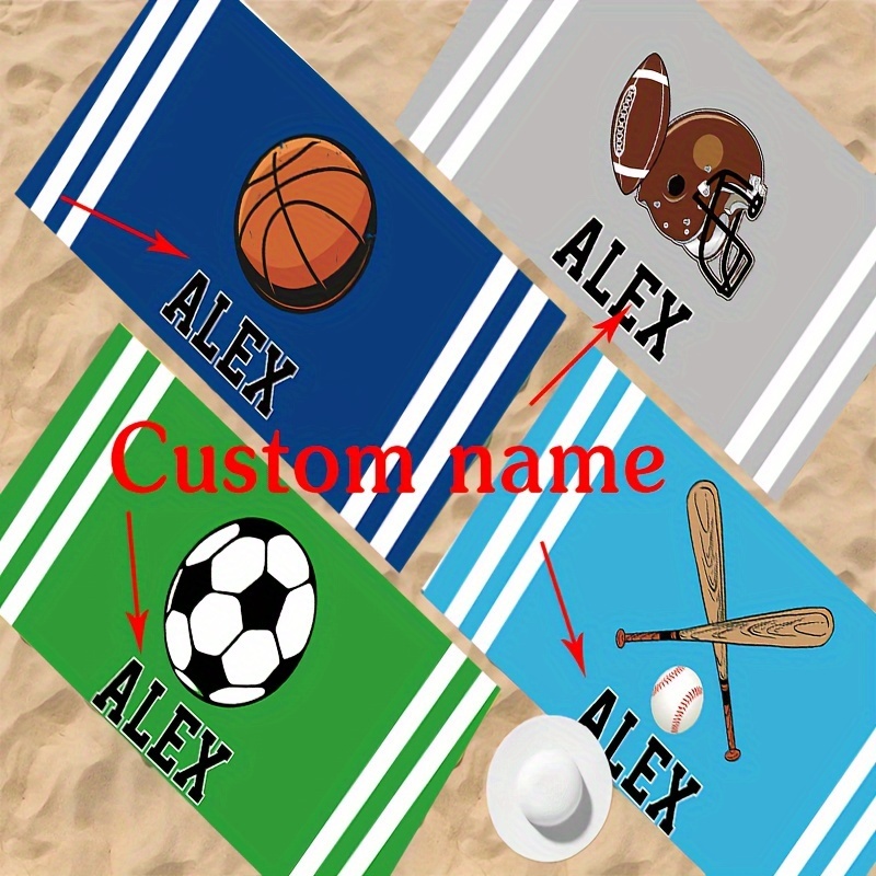 

Custom Name Beach Towel - , Quick-dry Microfiber Blanket With Ball Pattern - Beach, Swimming, Outdoor Camping & Travel