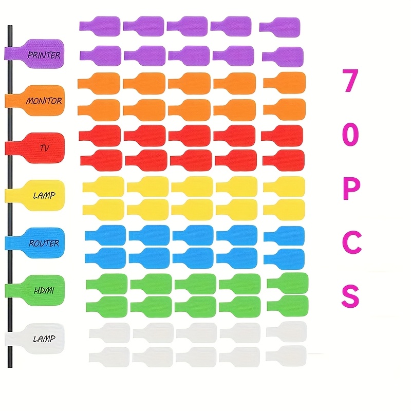 E-shop 35/40/70 Stück Multicolor Große Kabeletiketten, Selbstklebende Maus- und Tastatur-Kabel Organizer Etiketten - Wiederverwendbares Kabelmanagement