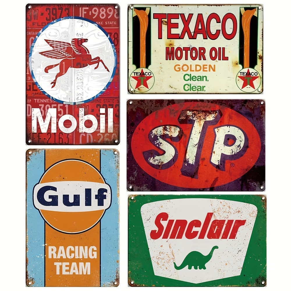 

(5pcs Combo) Vintage Metal Tin Signs Retro Garage Signs For Men Wall Decorations Old Posters Oil And Gas Station Sign Man Cave Decor 8×12 Inch /20×30cm