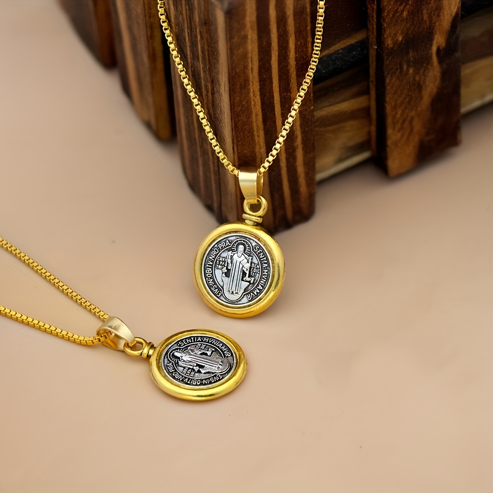 Men's Saint Benedict of Nursia Pendant Necklace, Antique Medallion