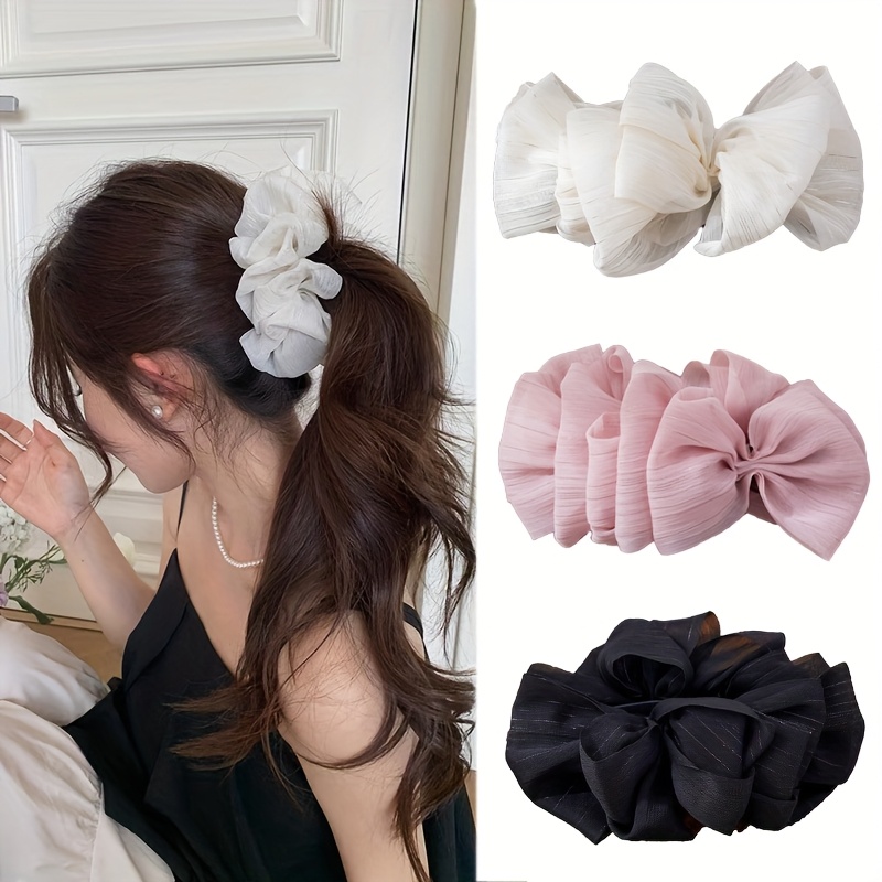 TEMU 3-pack Versatile Bow Banana Clips Gentle Temperament Suitable For Dates Daily Wear Suitable For Matching Skirts Women's High Ponytail Hair