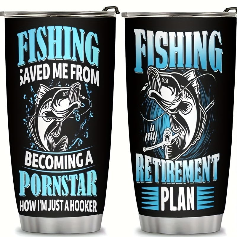 

Fishing Themed 20oz Insulated - Vacuum Stainless Steel Mug With Lid And Straw, Enthusiasts, Drinks Hot Or Cold - 1pc