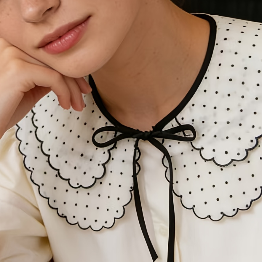 TEMU Handcrafted Transparent Polka Dot Organza Collar With A Removable Design - Featuring A Double Scalloped Edge For And Elegant Women's Accessory