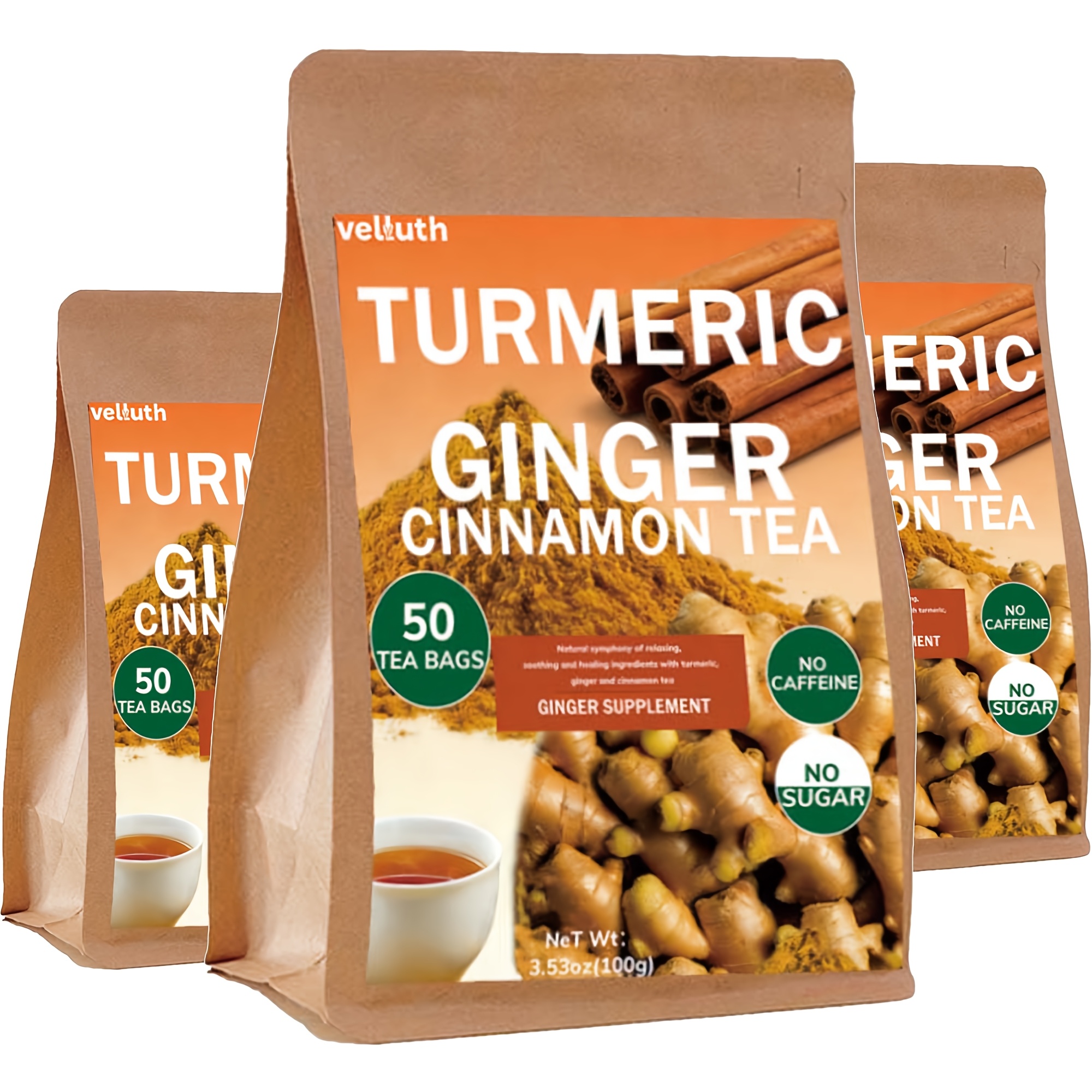 TEMU 3/6 Packs Herbal Tea Blend With Turmeric, Ginger, Rich In Antioxidants | No Sugar, No Caffeine, No Additives, 50 Tea Bags