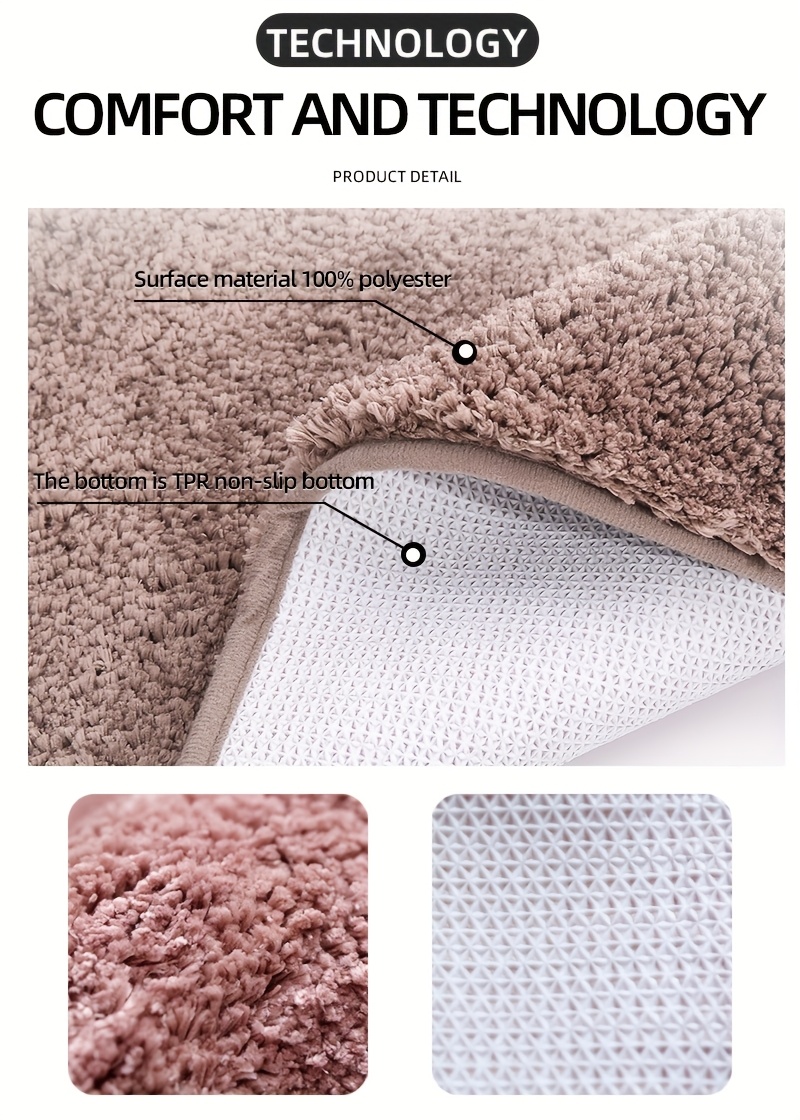 1pc ultra soft plush bathroom toilet mat non slip super absorbent machine washable solid color with u shaped contour for     and support ideal for bathroom and washroom use bathroom mat Product details 6