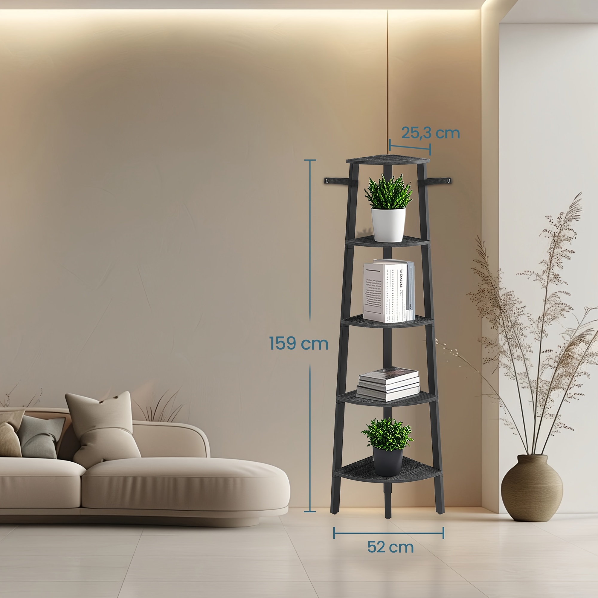 5-Tier Industrial Ladder Bookcase with Metal Frame