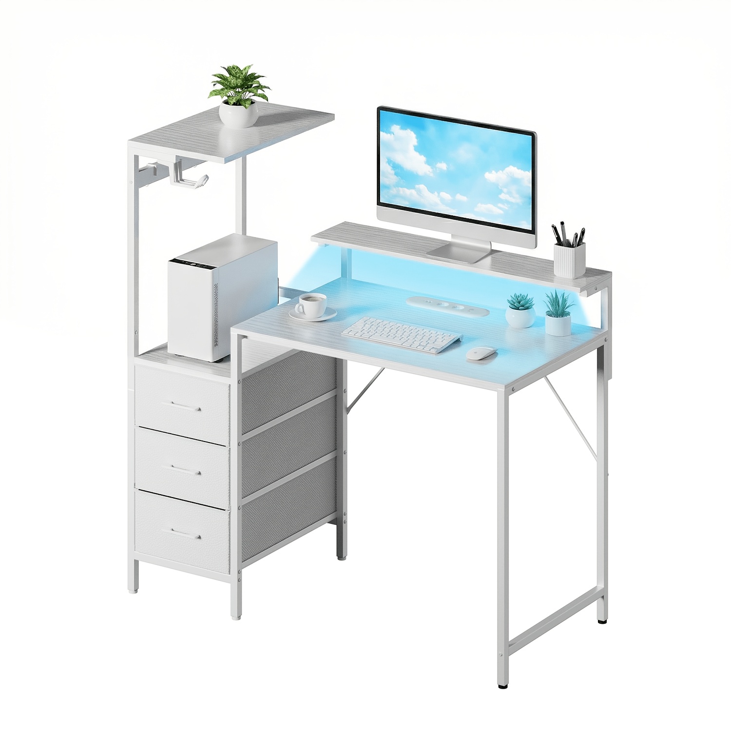 Image of Furnishia Gaming Computer Desk, Included Rgb Ambient Lighting, Power Outlets, Storage Cabinets & Monitor Mounts, Options (/gray/leopard Print), Ideal For Spaces
