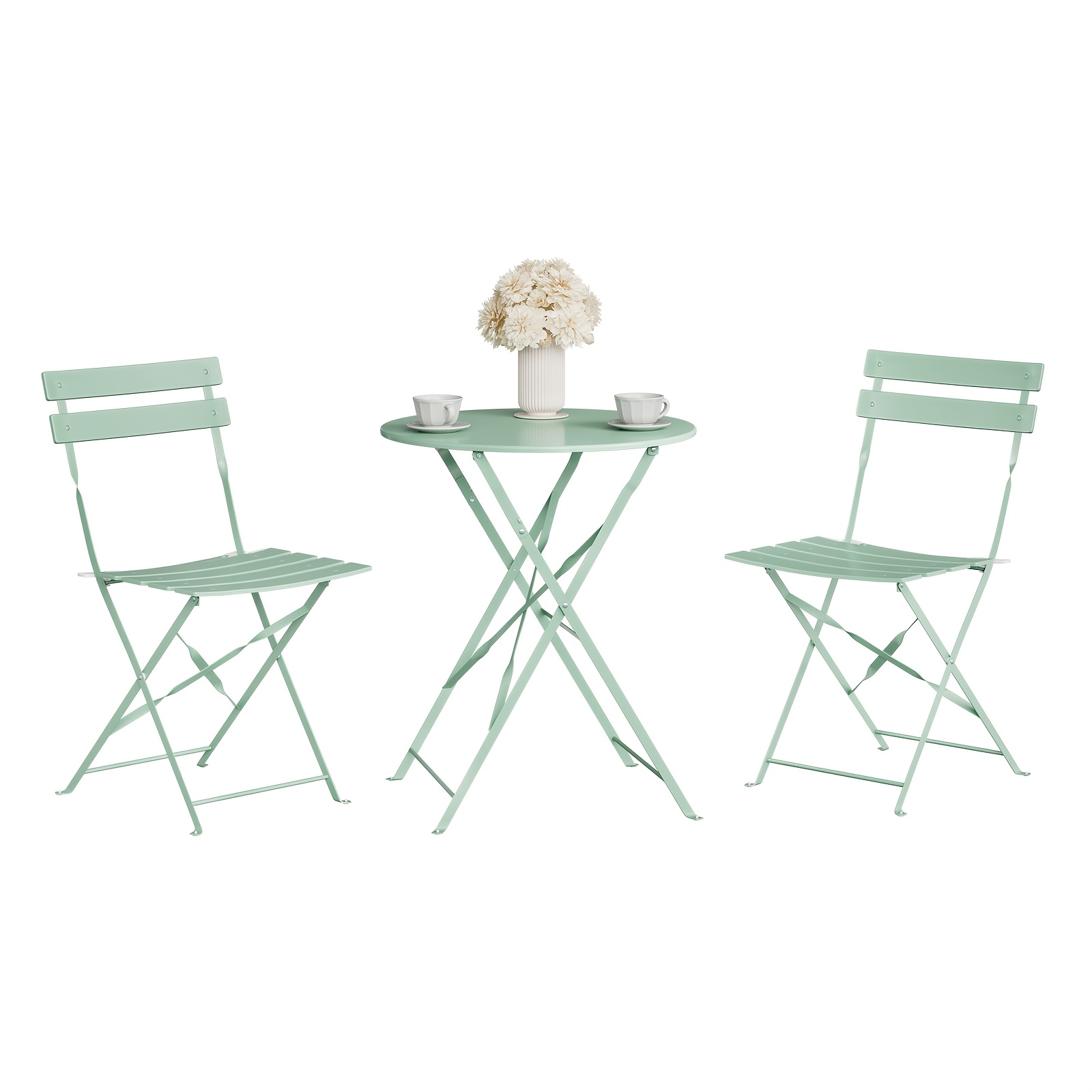 3pcs Patio Dining Table And Chair Set, Foldable Outdoor Furniture For Balcony, Small Table With 2 Chairs, Leisure Seating Group, Metal, Suitable For Garden, Balcony, Courtyard, Camping, Color
