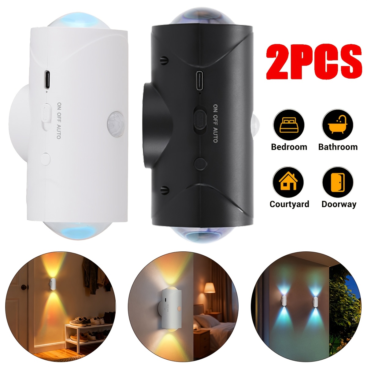 2pcs Rechargeable Motion Sensor Smart LED Wall Lamps