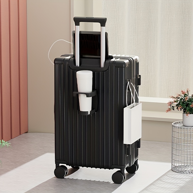 TEMU 20 Inch Minimalist Solid Color Hardside Suitcase, Casual Business, Thickened Carry-on With Wheels Luggage Case With Cup Holder