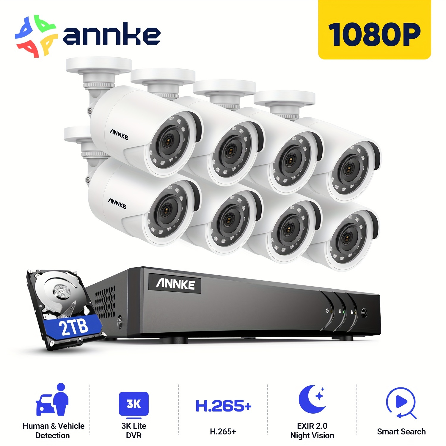 

Annke 3k Lite Wired With Ai Human/vehicle Detection, H.265+ 8ch Surveillance Dvr With 1tb Hard Drive And 8 X 1080p Hd Cctv Camera, Ft Night Vision, Remote