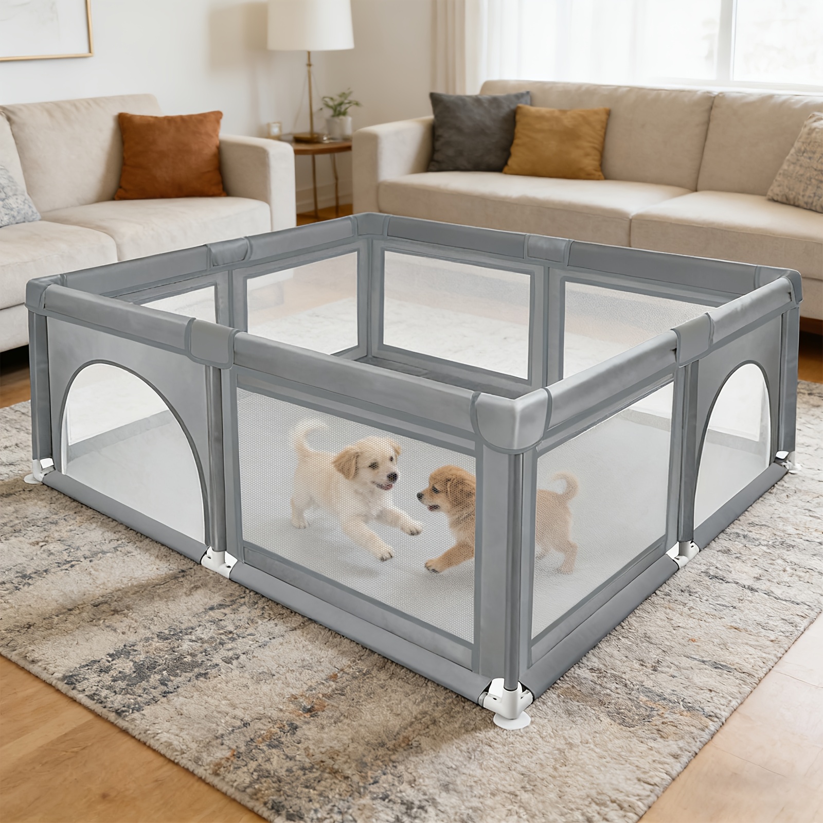Small Dog Playpen Without Top Cover: 1 Min Setup Pet Puppy Playpen Indoor, Heavy-duty Oxford & Dog Fence, Puppy Cage, Portable Whelping Box For Home Rabbit-120x120x66cm