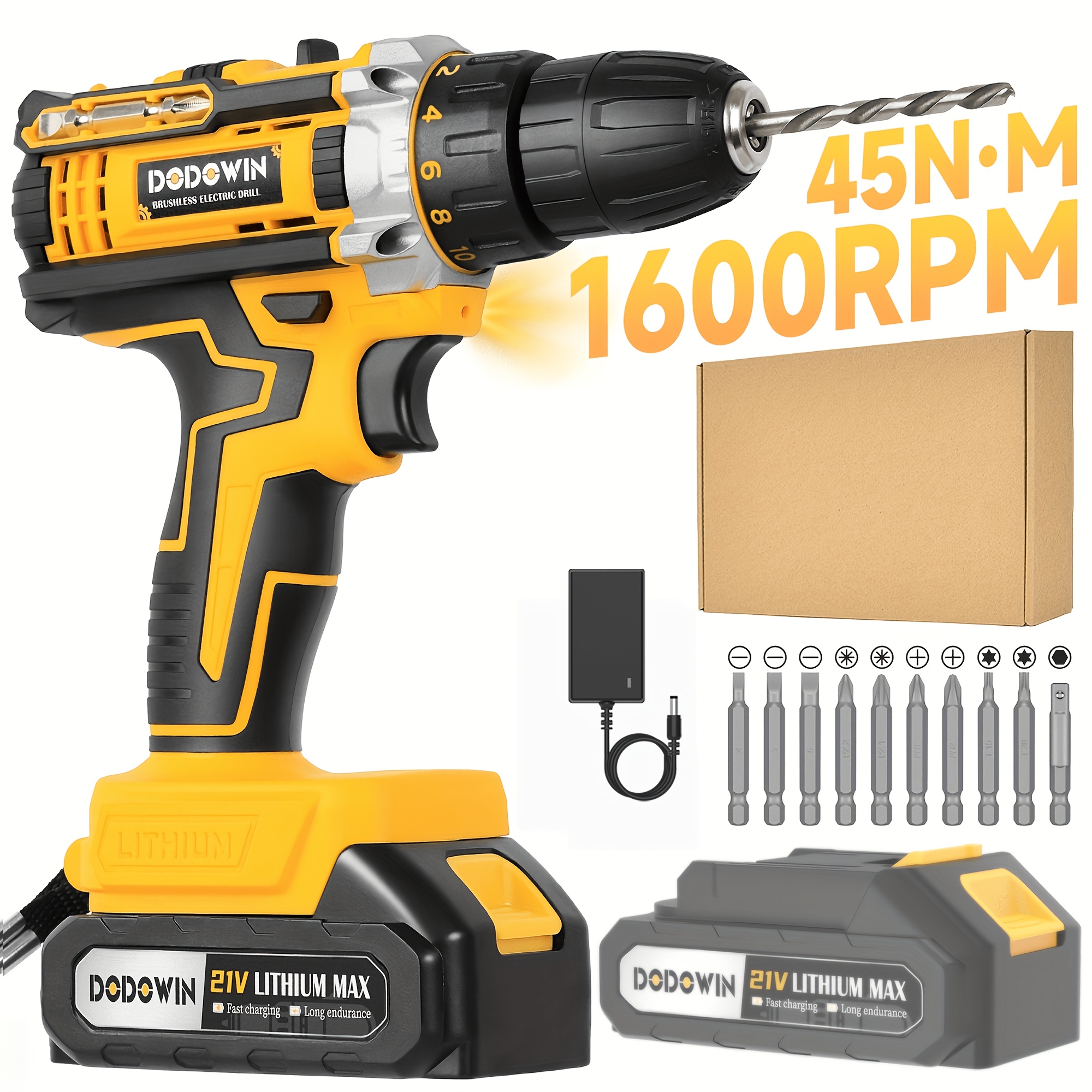 TEMU 21v Cordless Impact Wrench & Drill Combo Kit, High Torque Tool Set, 1/2 Batteries & Charger Included, 6 Sockets, Tool Box Accessories, For Car